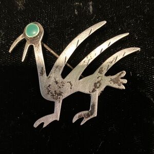 Sterling Silver Bird Brooch with Turquoise Accent